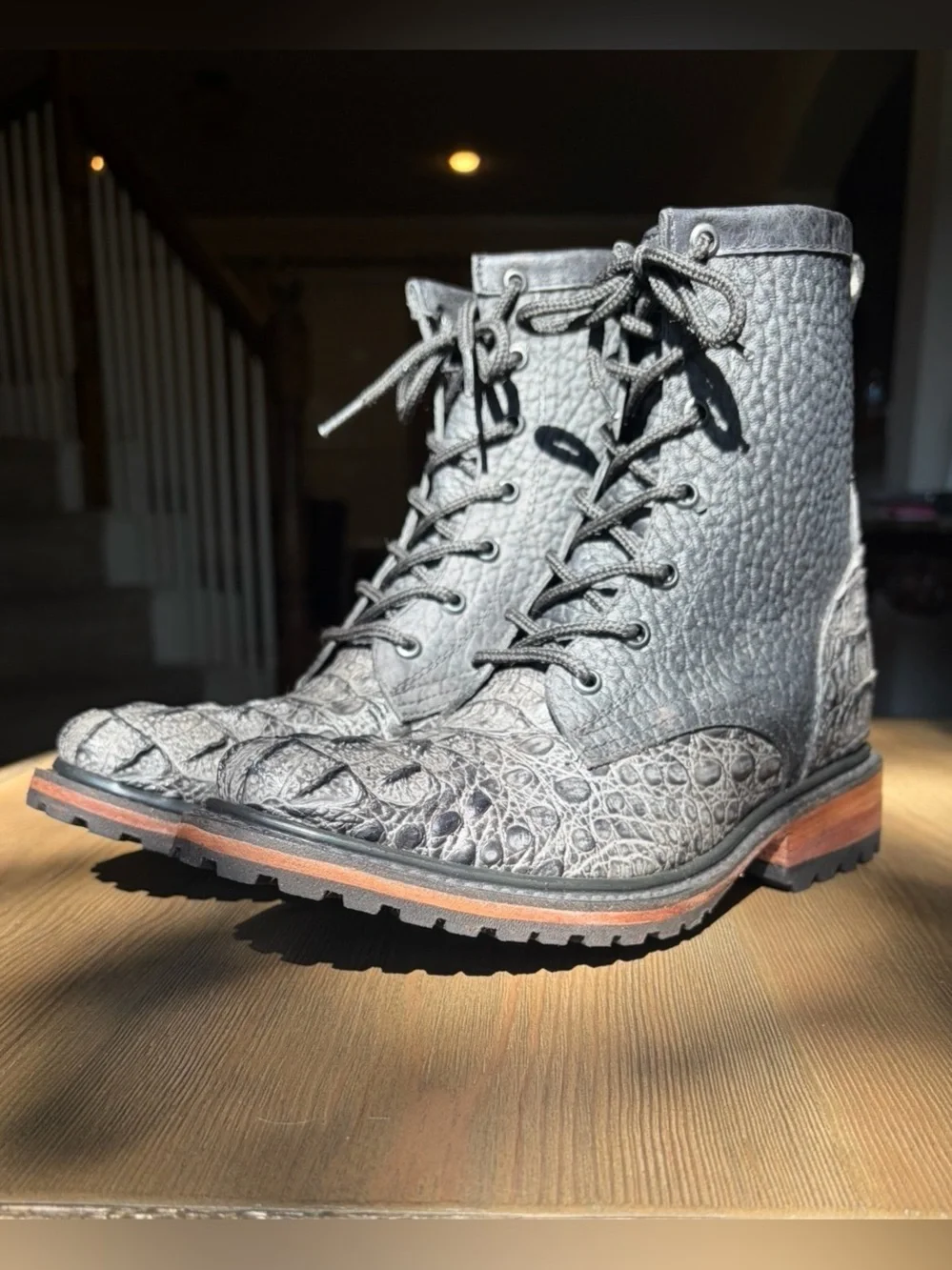 GRAIL Black Caiman Crocodile Packer Boots Mens 7 Fits Womens 9 Unworn)
